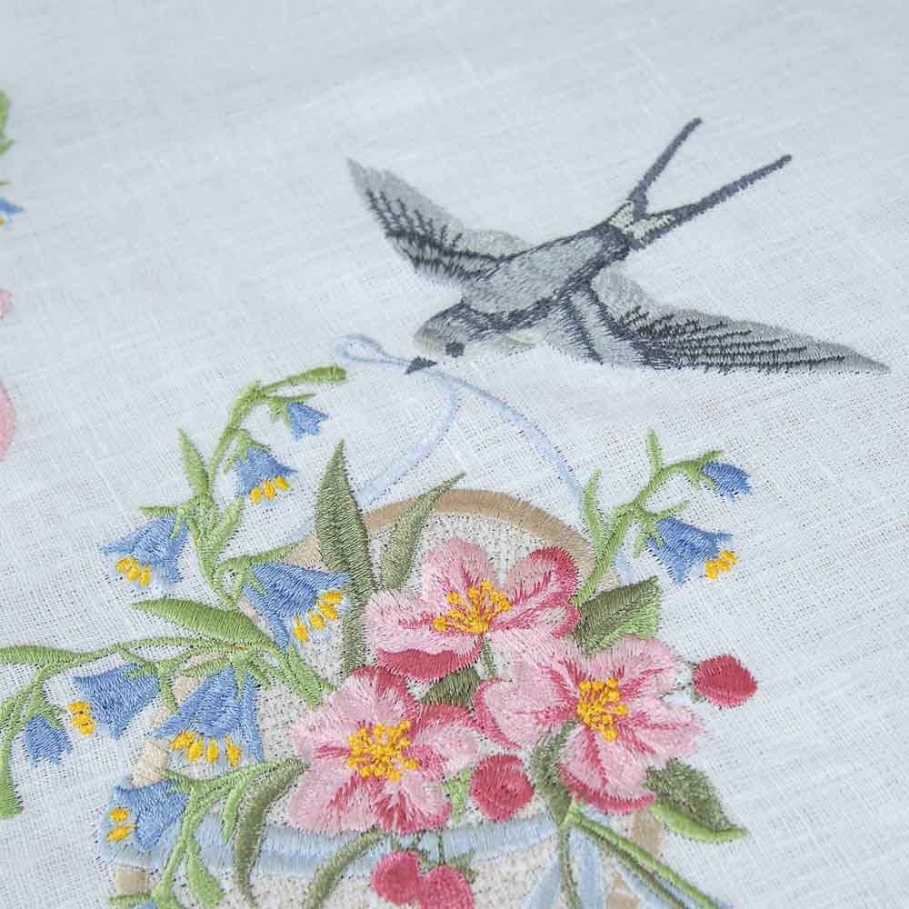 "Swallow Tablecloth 65x65 cm White Linen Ukrainian Embroidery"