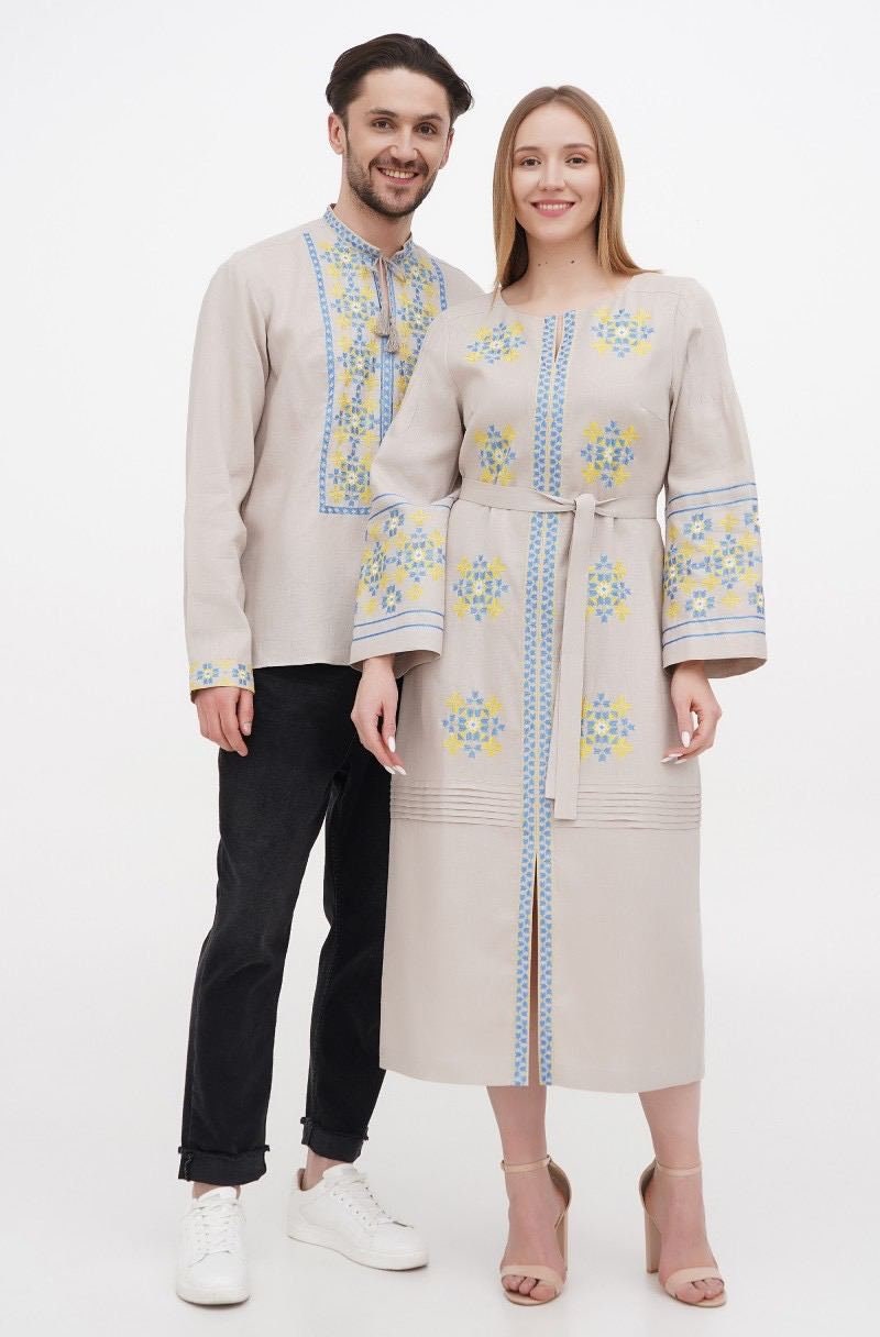 Natural Linen Vyshyvanka Shirt for Men - Traditional Ukrainian Embroidered Shirt