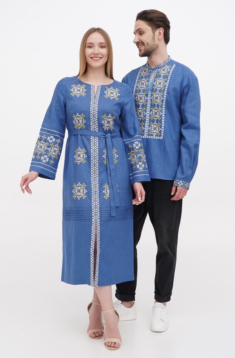 Embroidered Blue Linen Vyshyvanka for Men