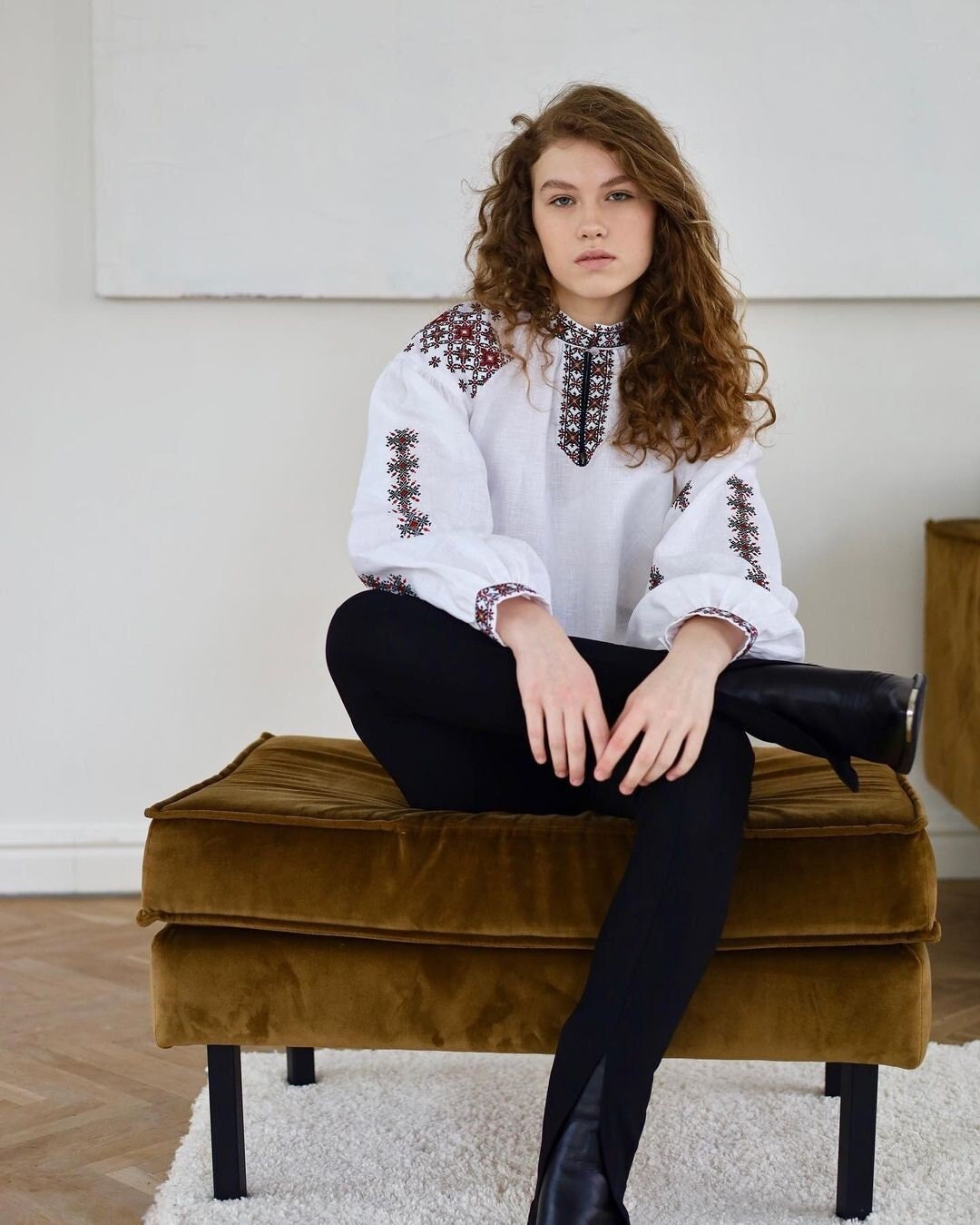 White Ukrainian Vyshyvanka Blouse | Embroidered Bohemian Ethnic Shirt