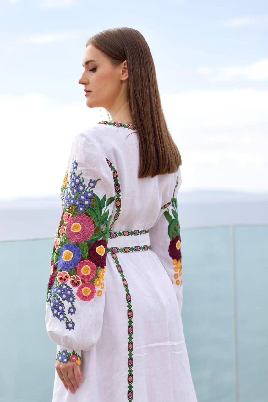 White Embroidered Boho Ukrainian Vyshyvanka Dress - Linen Wedding Dress