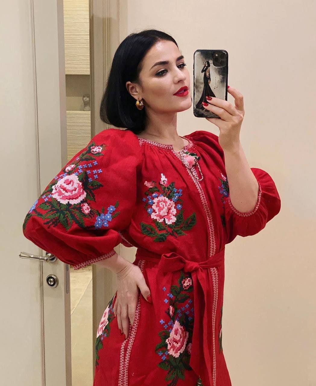 RED Ukrainian Embroidered Linen Dress – Stylish Boho Women's Clothing