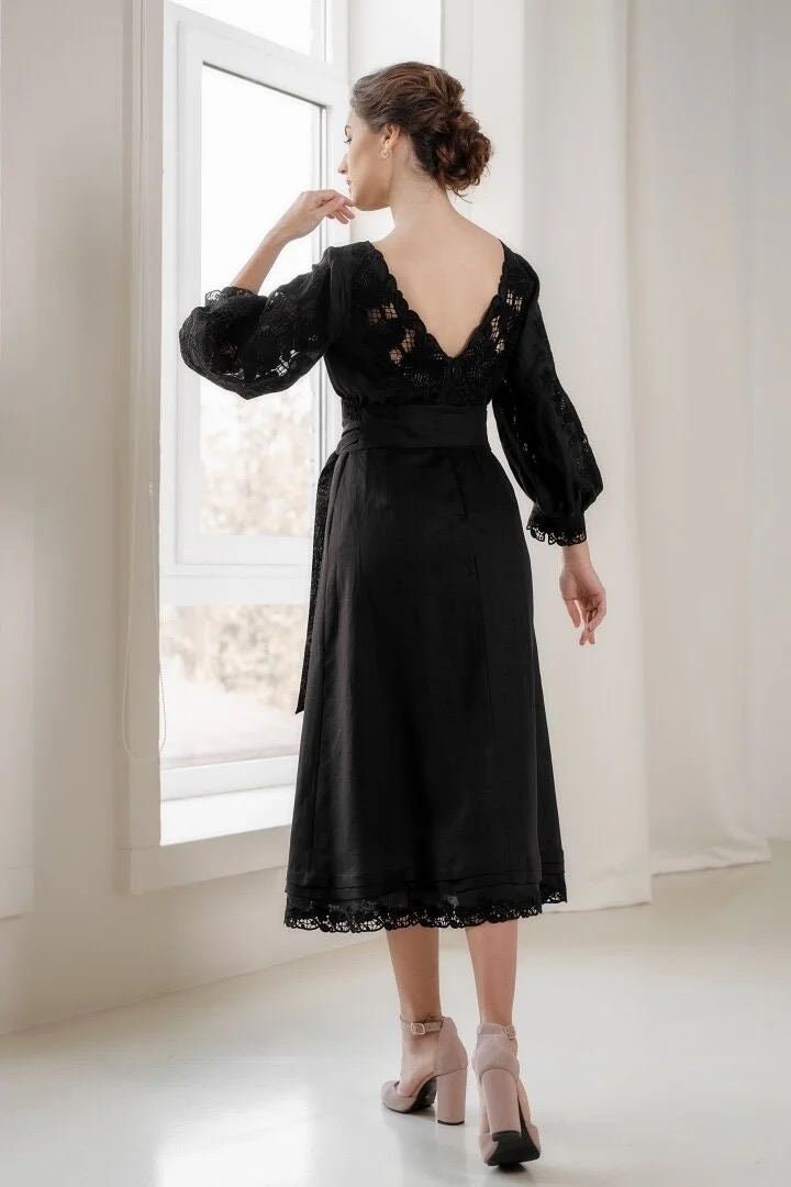 Ukrainian Embroidered Vyshyvanka Kaftan Dress - Boho Style