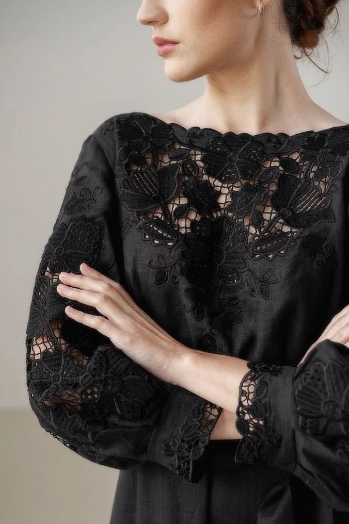 Ukrainian Embroidered Vyshyvanka Kaftan Dress - Boho Style