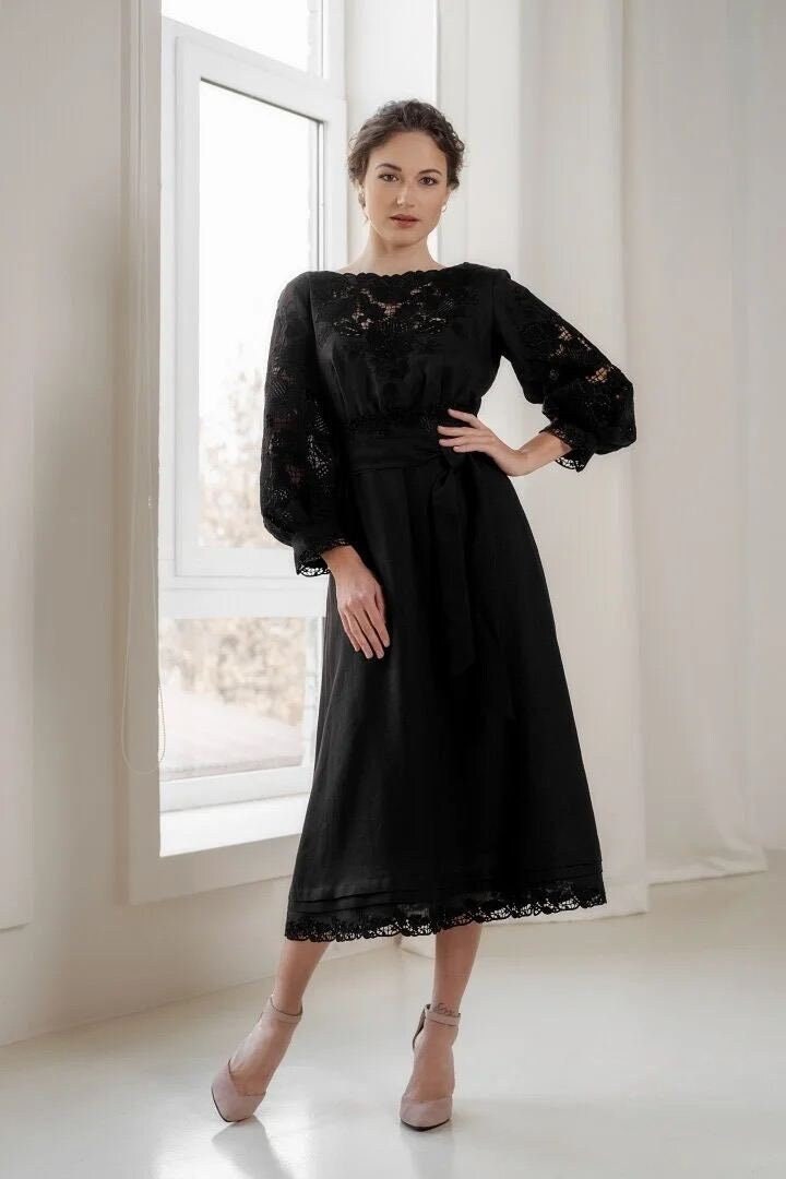 Ukrainian Embroidered Vyshyvanka Kaftan Dress - Boho Style