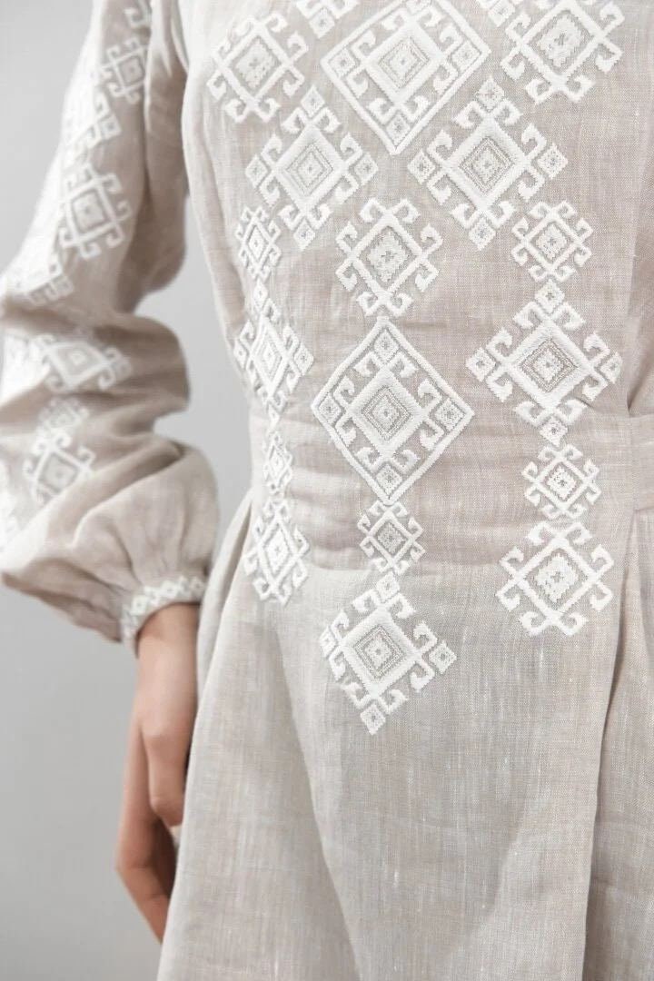 Beige Ukrainian Embroidered Vyshyvanka Blouse - Bohemian Chic Peasant Shirt