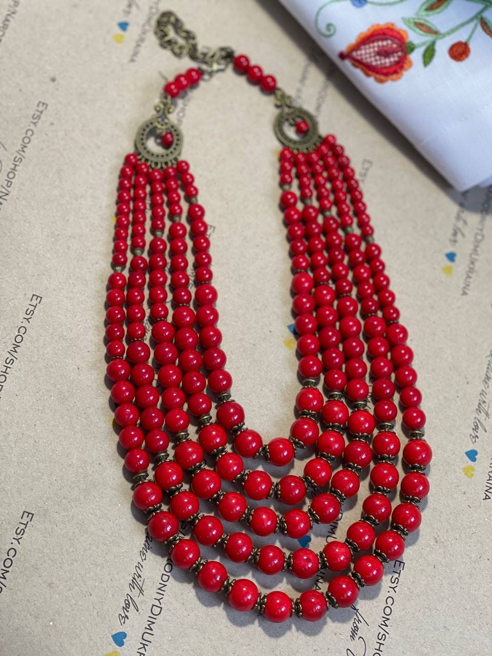 Red Coral Necklace Ukrainian Traditional Ethnic Jewelry