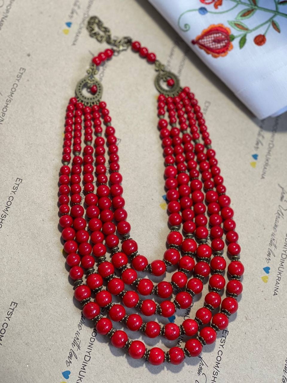 Red Coral Necklace Ukrainian Traditional Ethnic Jewelry