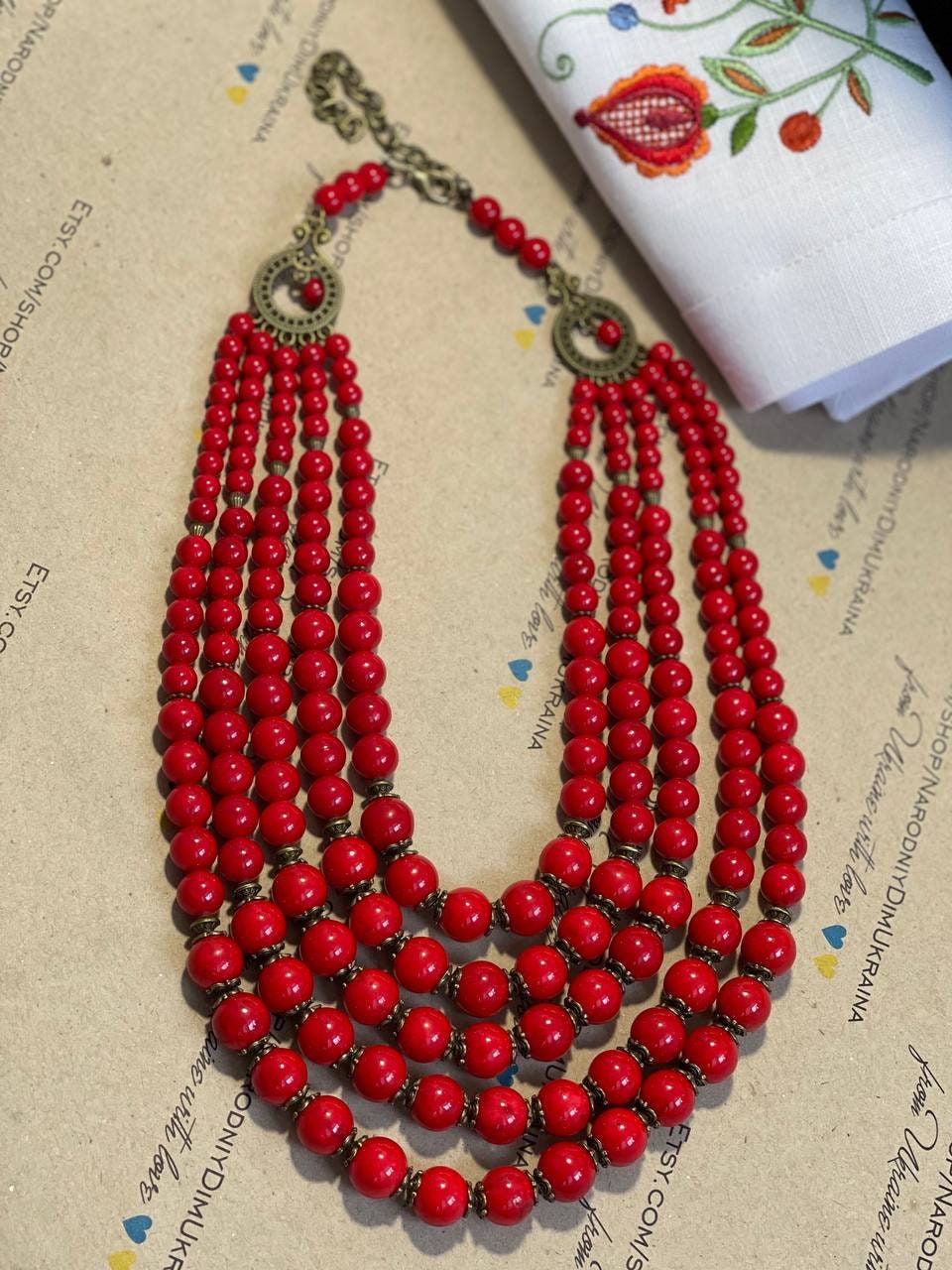 Red Coral Necklace Ukrainian Traditional Ethnic Jewelry