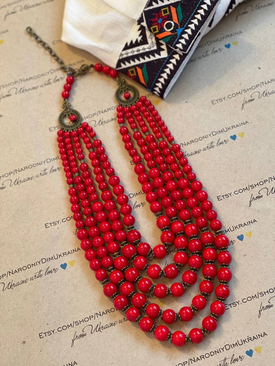 Red Coral Necklace Ukrainian Traditional Ethnic Jewelry