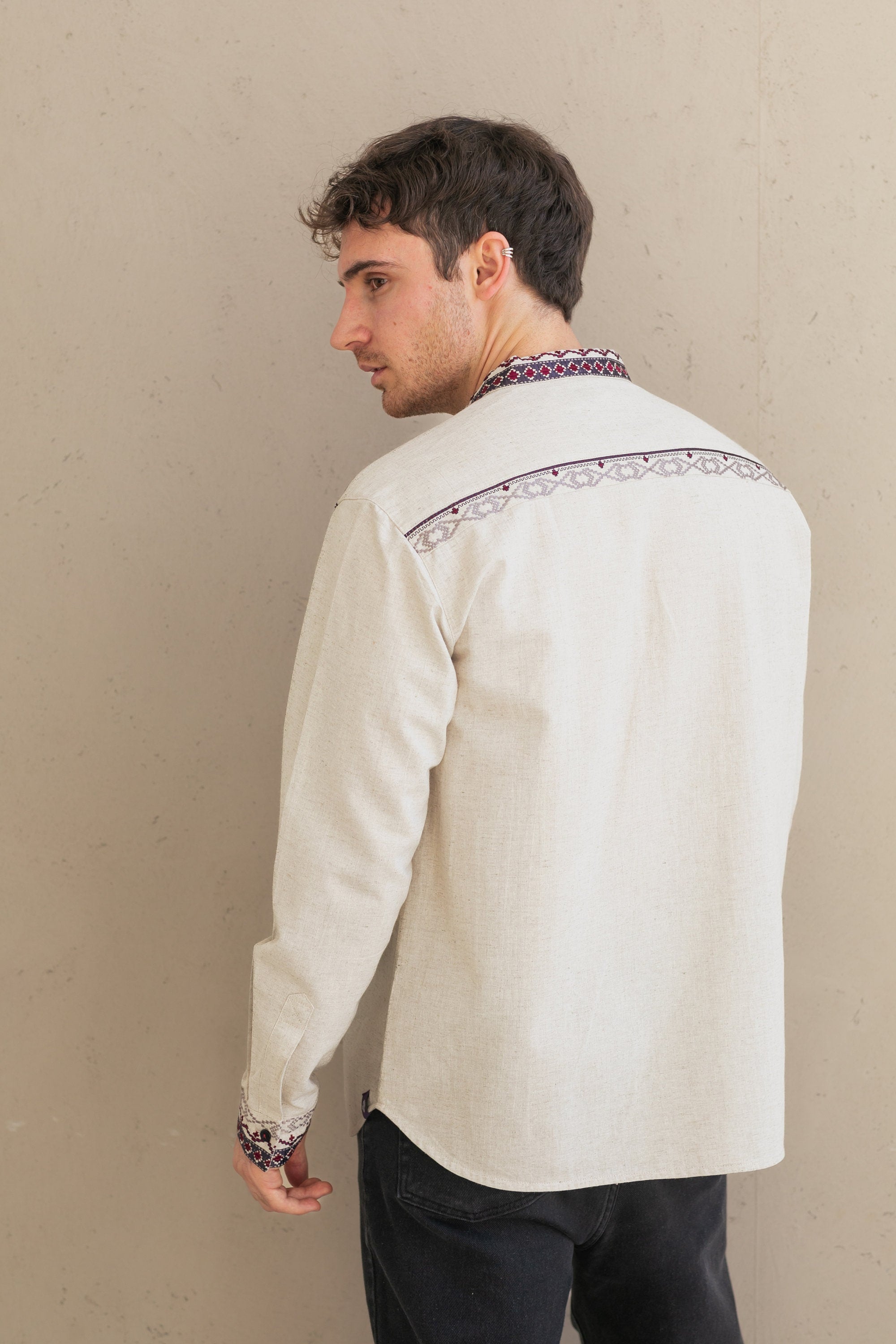 Ukrainian Men's Linen Vyshyvanka Shirt - Traditional Embroidered Style