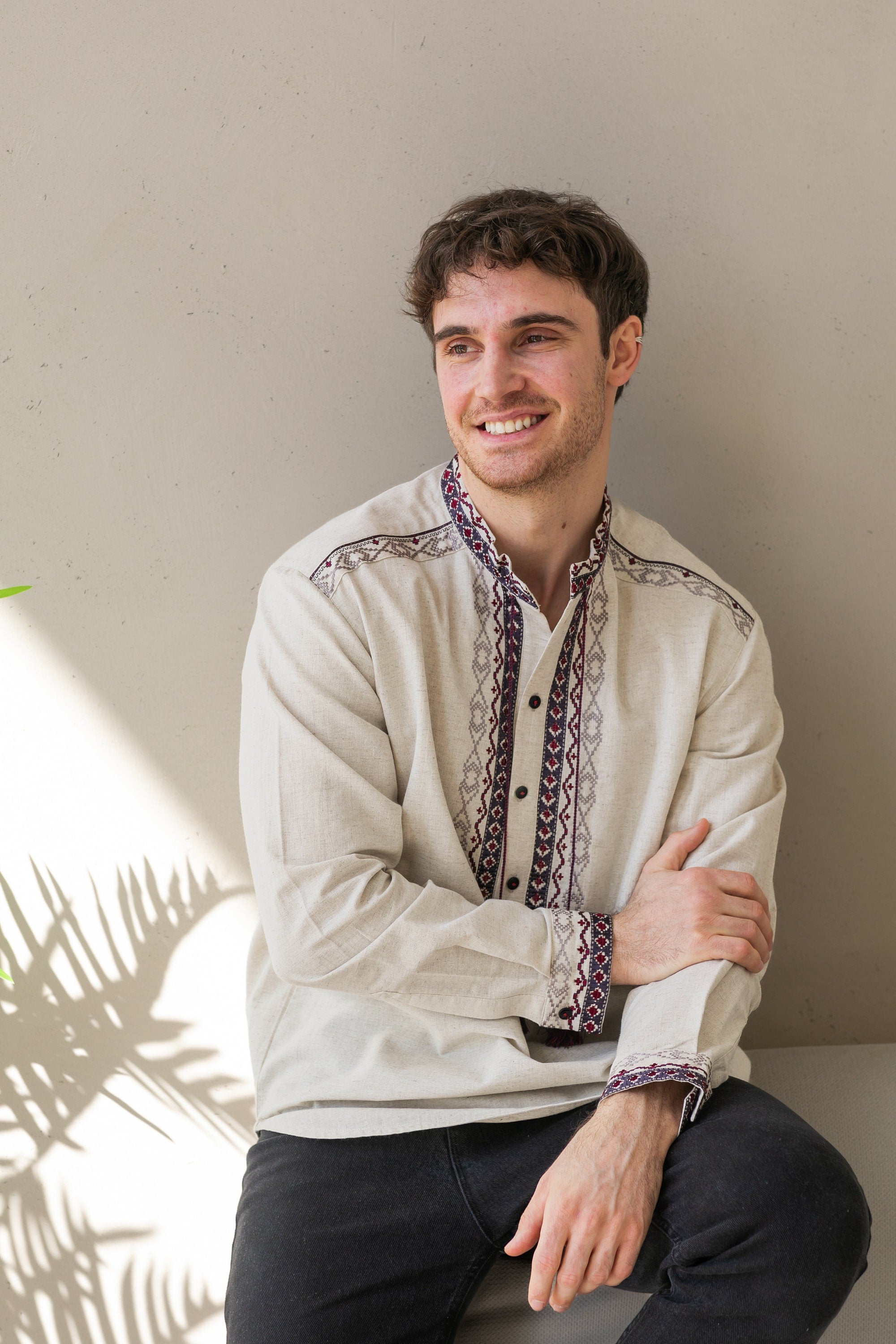 Ukrainian Men's Linen Vyshyvanka Shirt - Traditional Embroidered Style