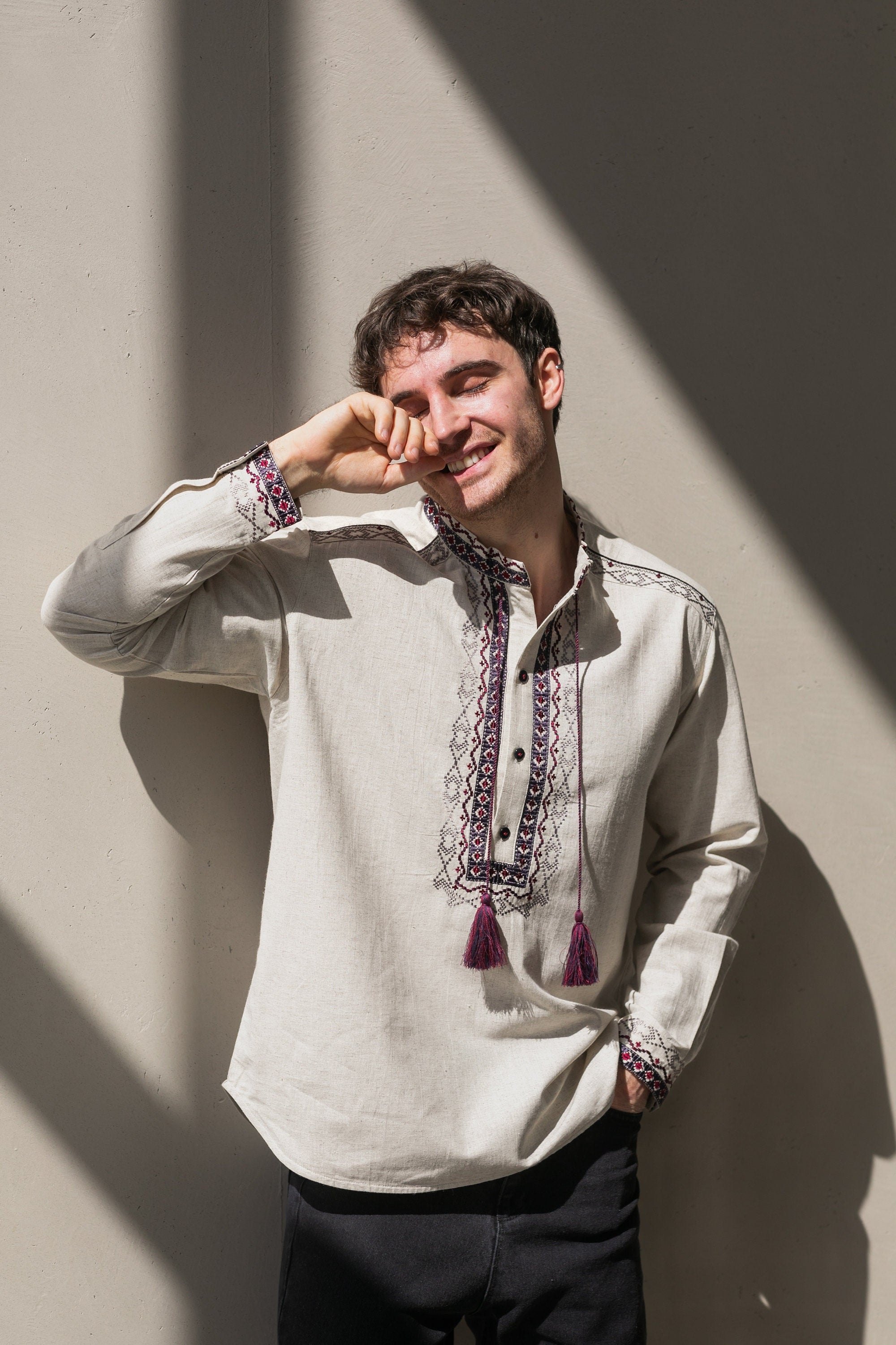 Ukrainian Men's Linen Vyshyvanka Shirt - Traditional Embroidered Style