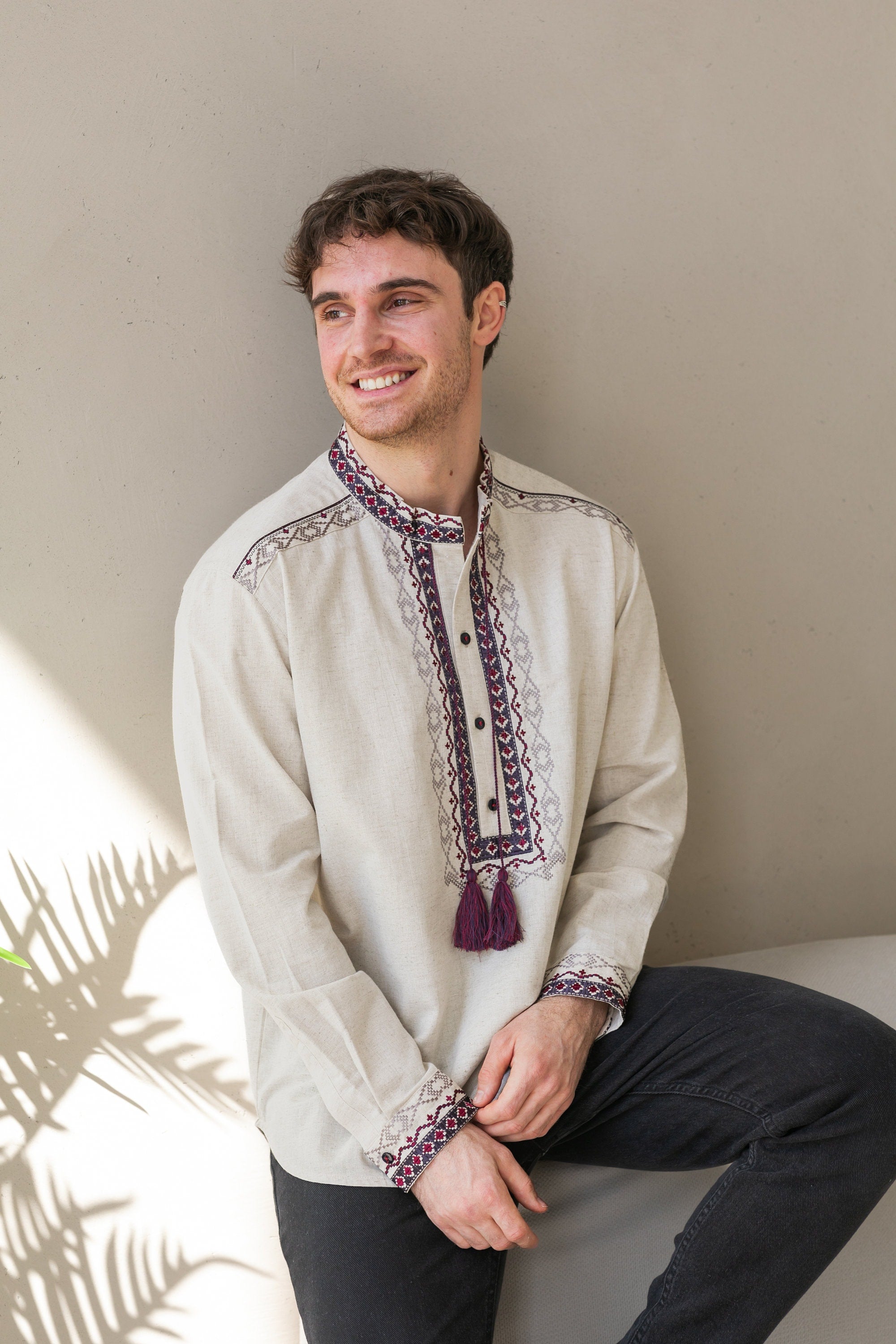 Ukrainian Men's Linen Vyshyvanka Shirt - Traditional Embroidered Style