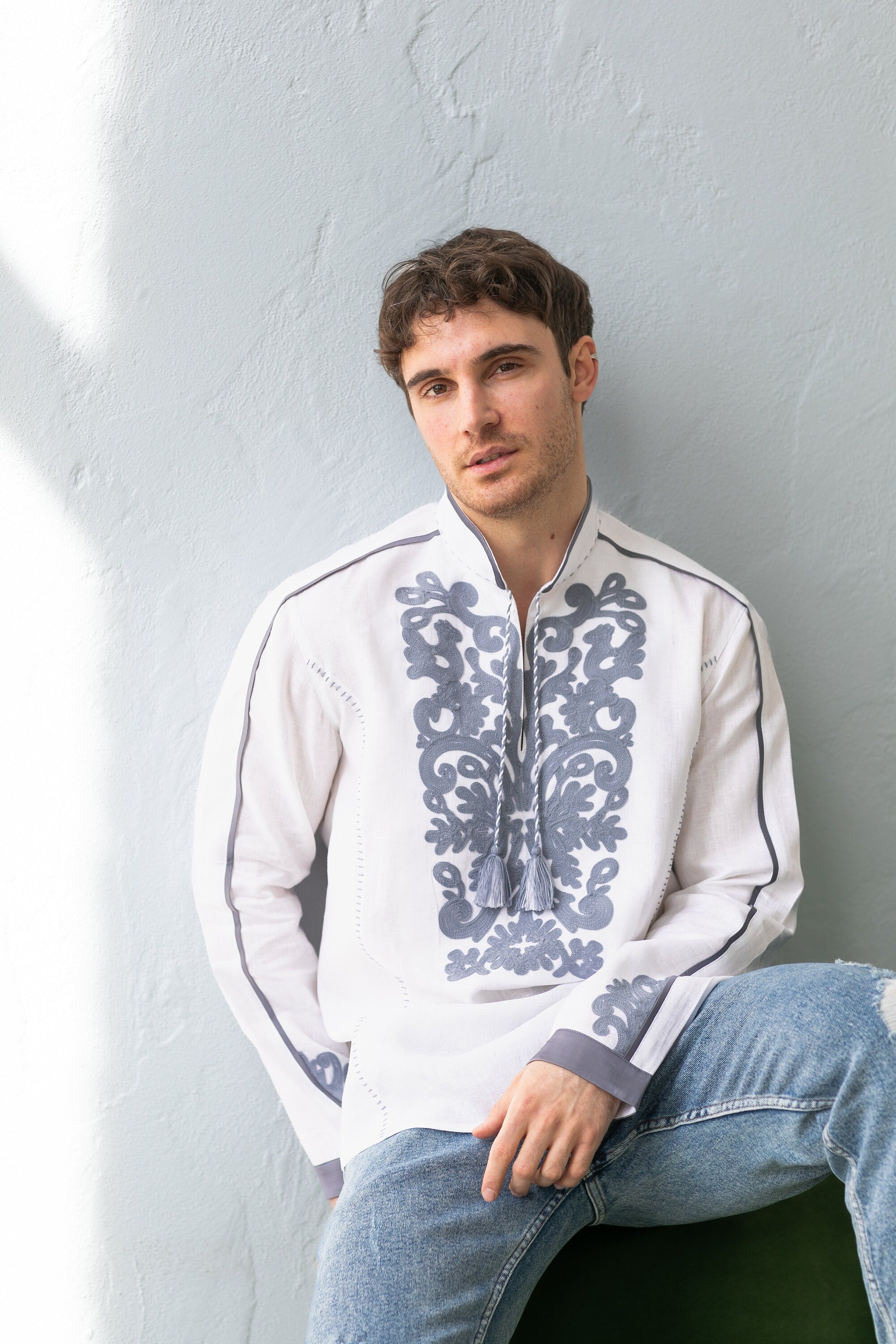 Men's Ukrainian Linen Embroidered Shirt - Traditional Design from Ukraine