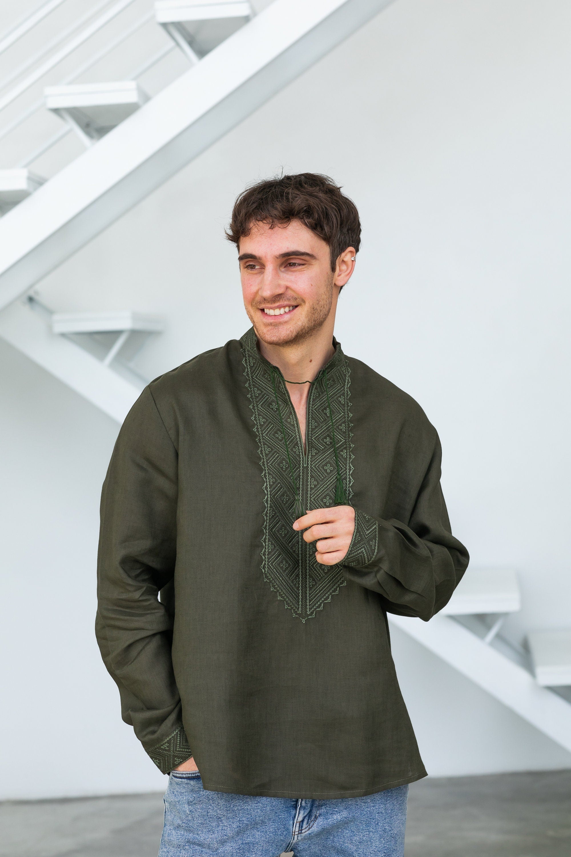 Men's Ukrainian Vyshyvanka - Embroidered Linen Shirt