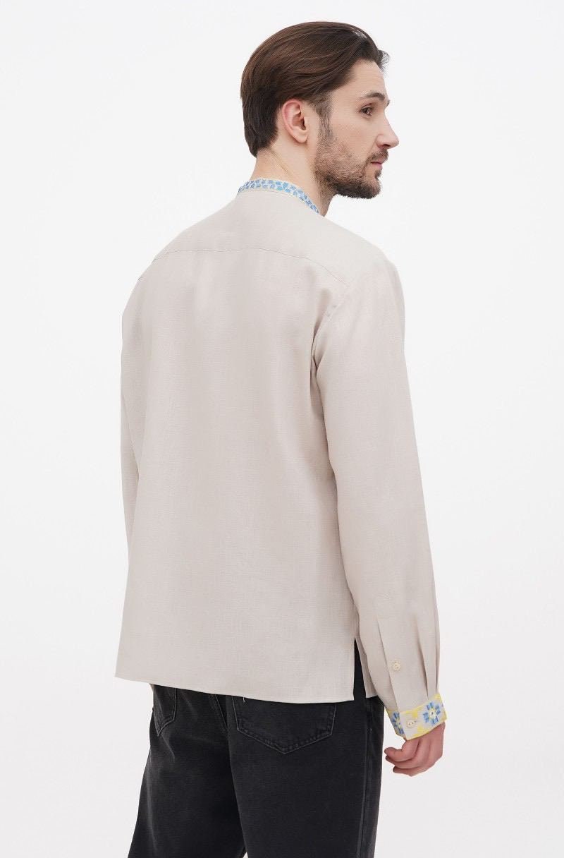 Natural Linen Vyshyvanka Shirt for Men - Traditional Ukrainian Embroidered Shirt