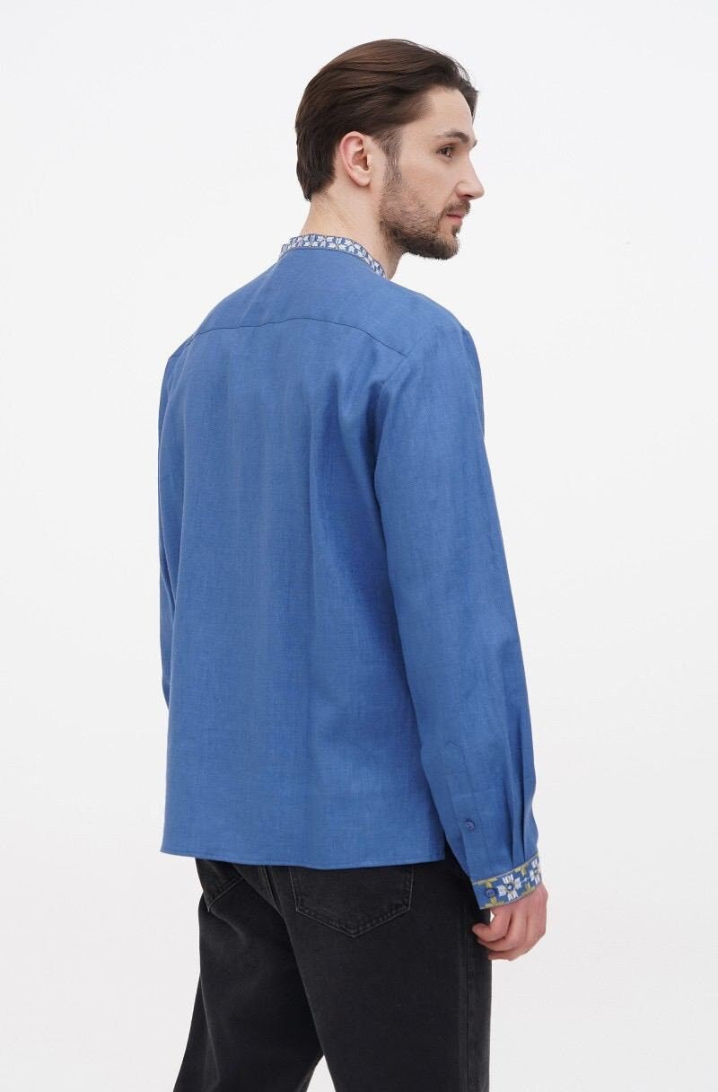 Embroidered Blue Linen Vyshyvanka for Men