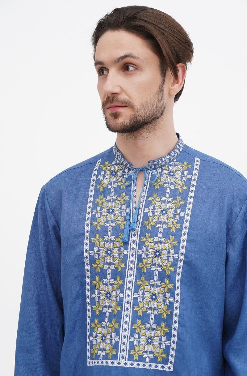 Embroidered Blue Linen Vyshyvanka for Men