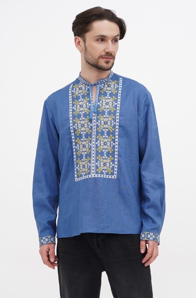 Embroidered Blue Linen Vyshyvanka for Men