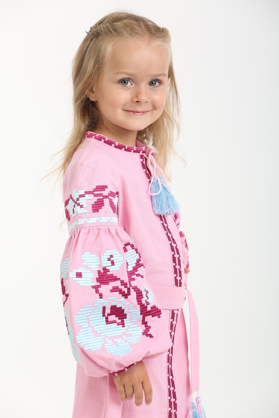 Pink Embroidered Vyshyvanka Linen Dress for Girls Traditional Ukrainian