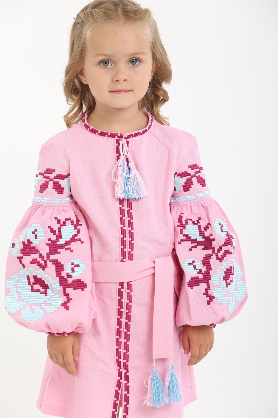 Pink Embroidered Vyshyvanka Linen Dress for Girls Traditional Ukrainian