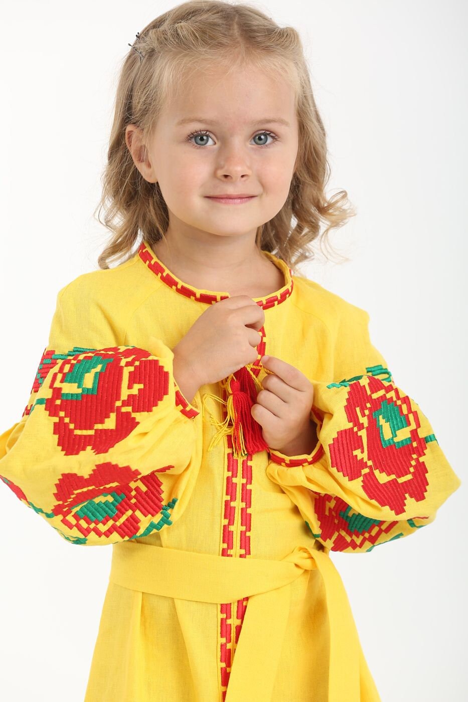 Yellow Embroidered Vyshyvanka Linen Dress for Girls Traditional Ukrainian