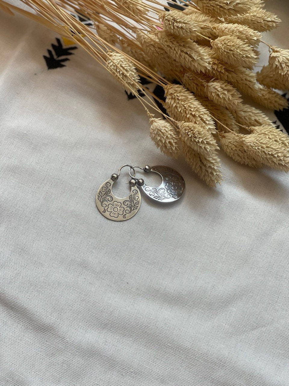 Handmade Silver "Cossack" Crescent Moon Earrings - 925 Sterling, Ukrainian Ethnic Jewelry