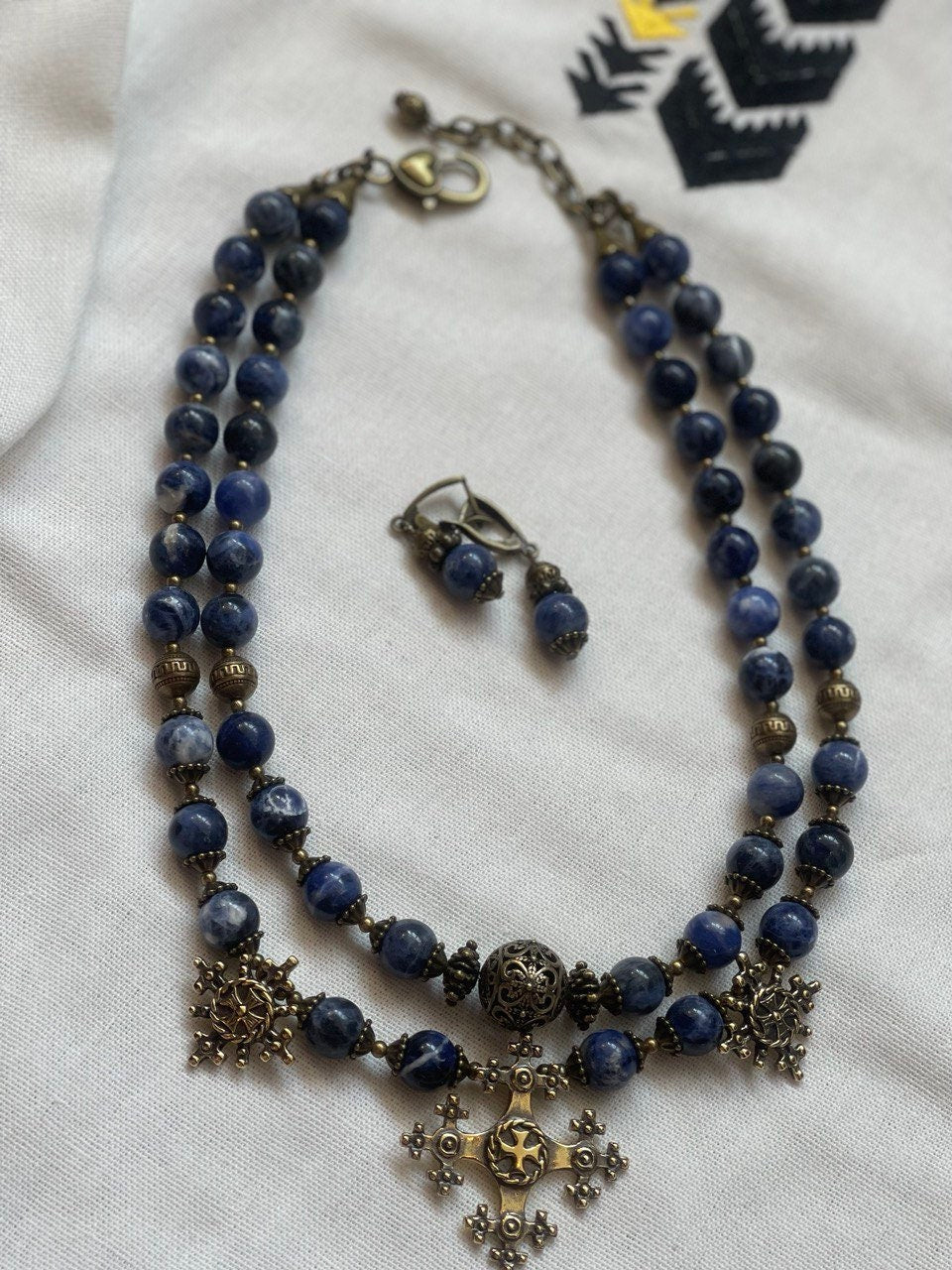 2025 Blue Ukrainian Traditional Necklace "Magic of Ukrainian Night" - Handmade Stone Jewelry
