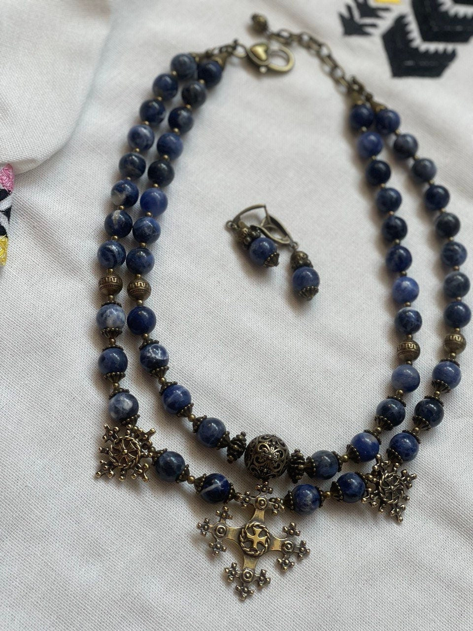 2025 Blue Ukrainian Traditional Necklace "Magic of Ukrainian Night" - Handmade Stone Jewelry