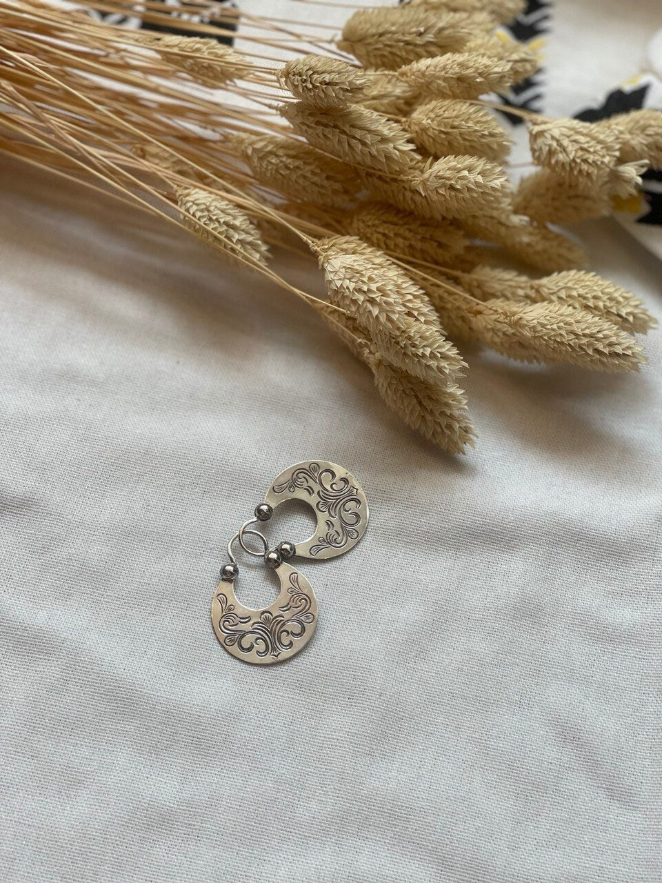 Handmade Silver Crescent Moon Earrings - Ukrainian Traditional Ethnic Jewelry