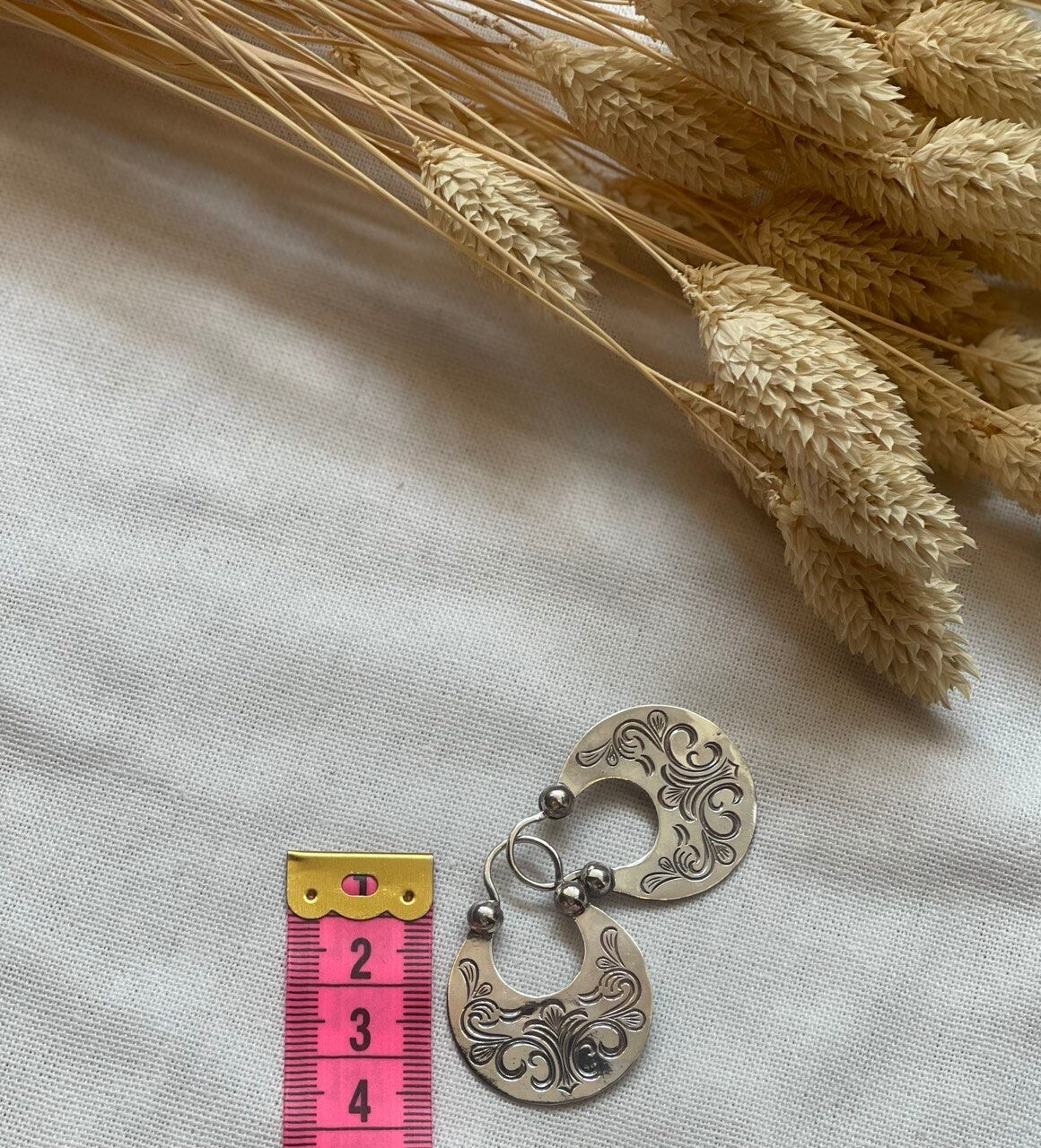 Handmade Silver Crescent Moon Earrings - Ukrainian Traditional Ethnic Jewelry