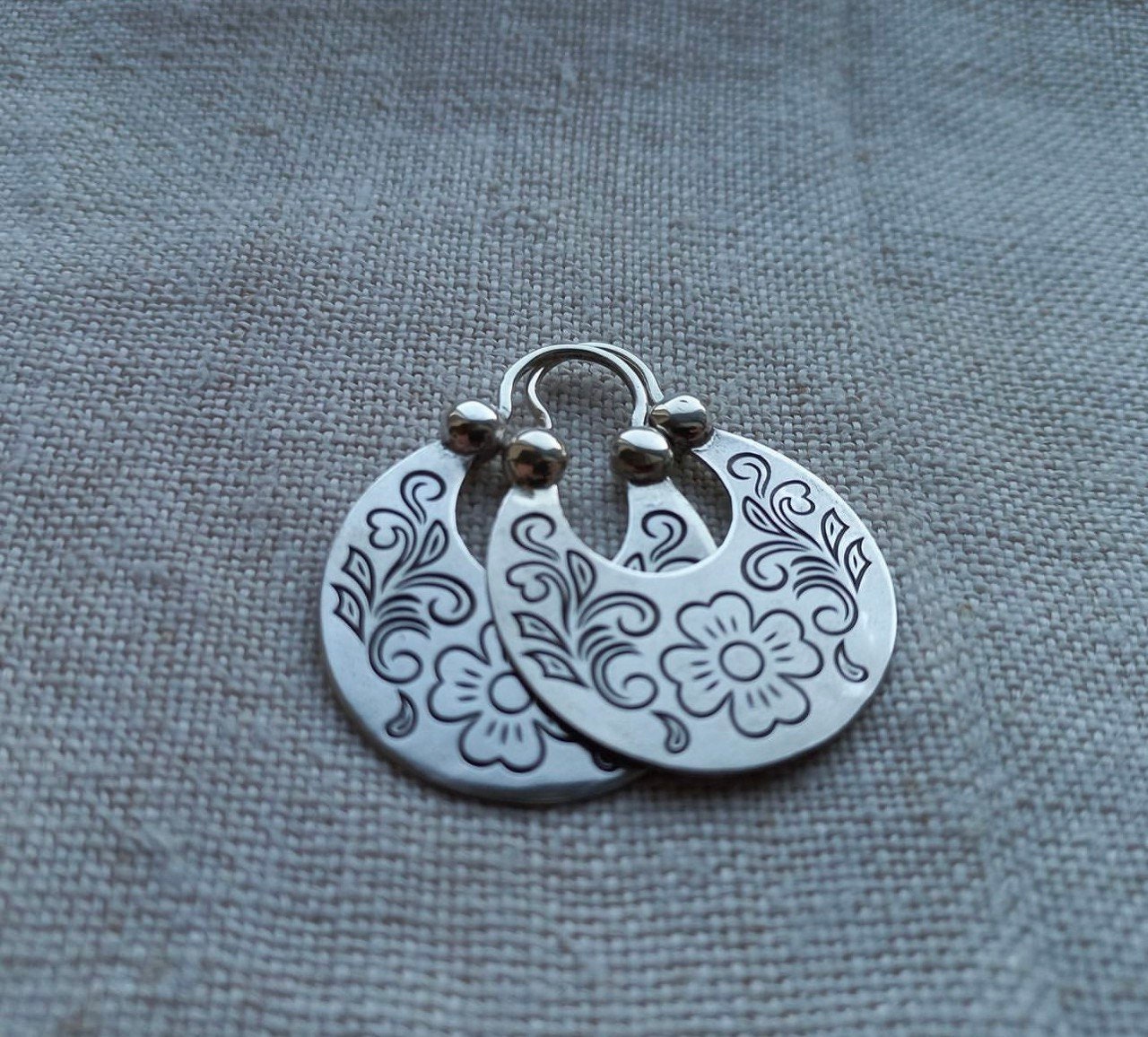 Handmade Silver "Cossack" Crescent Moon Earrings - 925 Sterling, Ukrainian Ethnic Jewelry