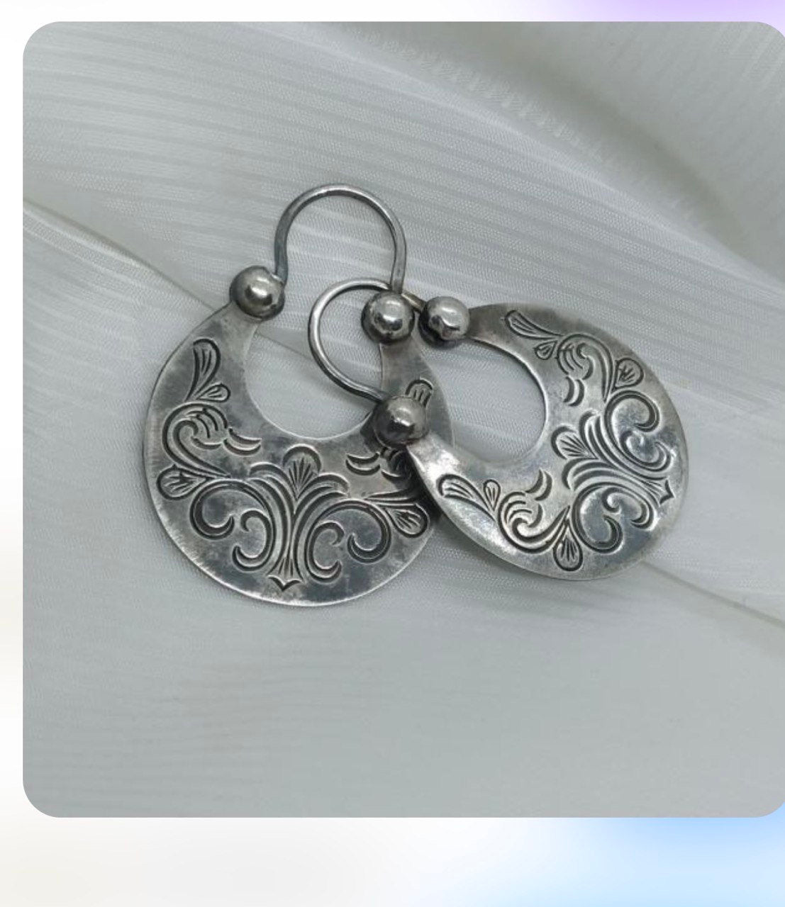 Handmade Silver Crescent Moon Earrings - Ukrainian Traditional Ethnic Jewelry