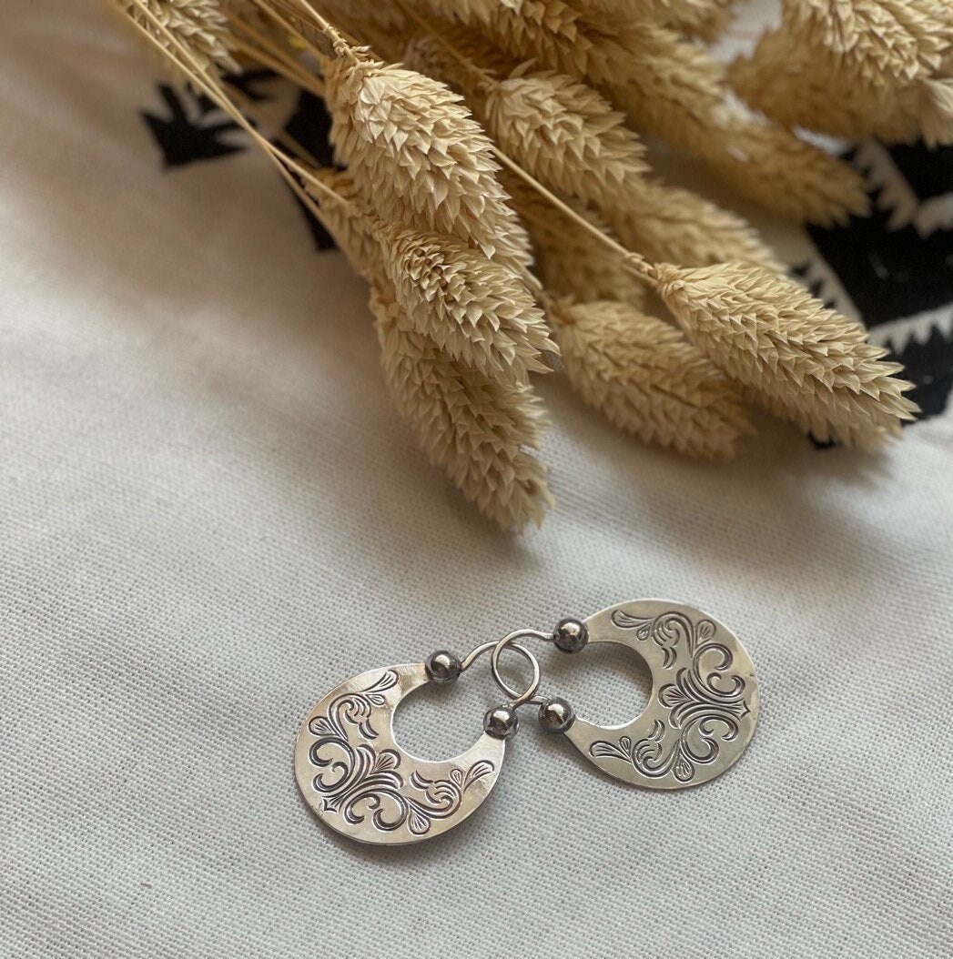 Handmade Silver Crescent Moon Earrings - Ukrainian Traditional Ethnic Jewelry