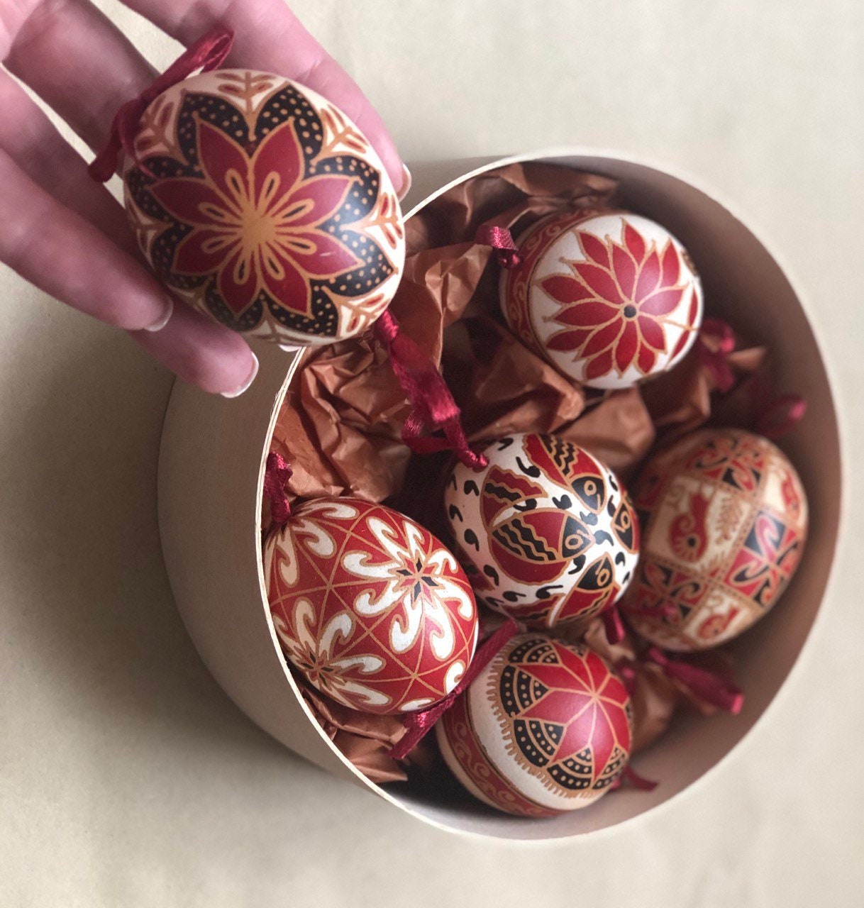 Set of 6 Handcrafted Ukrainian Pysanky Eggs for Easter