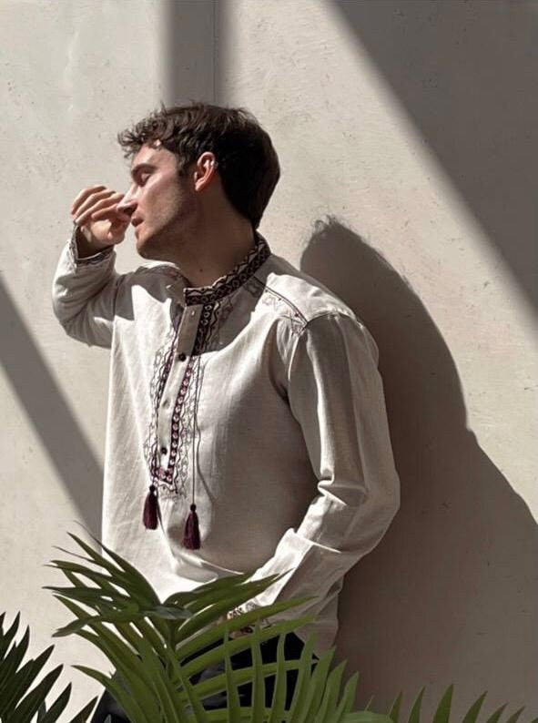 Ukrainian Men's Linen Vyshyvanka Shirt - Traditional Embroidered Style