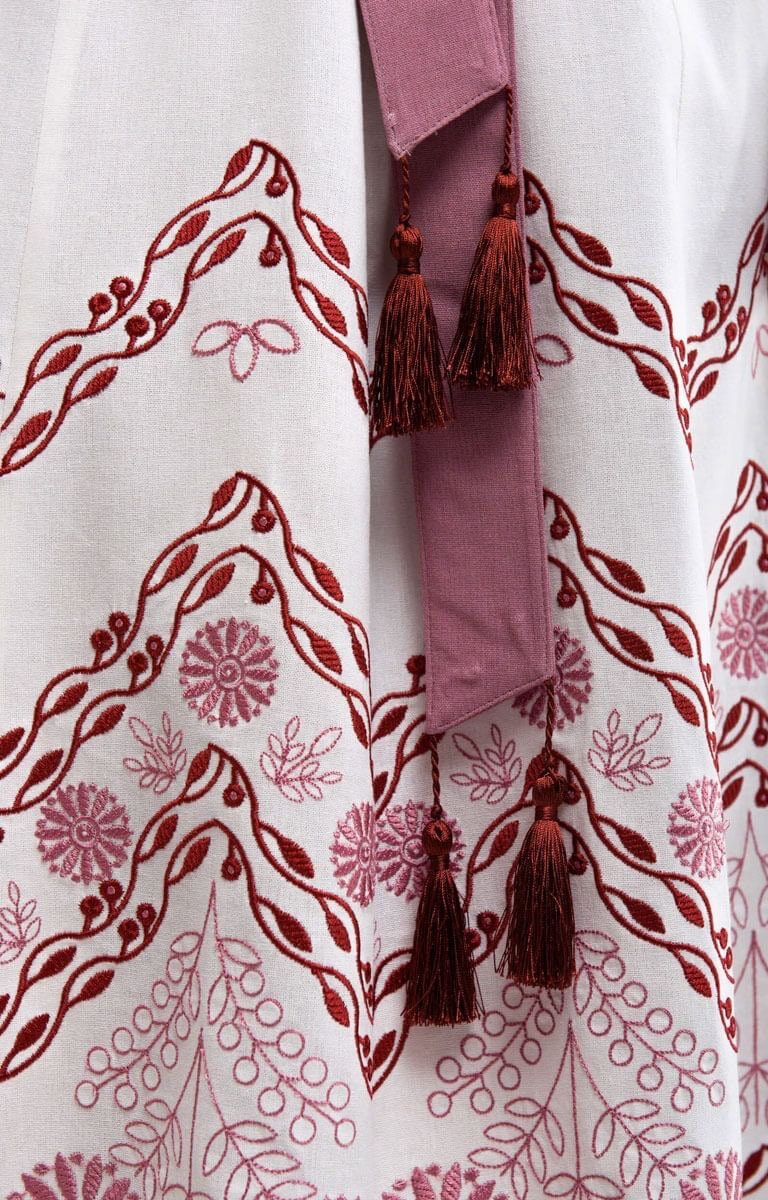 Milky Linen Embroidered Ukrainian Vyshyvanka Caftan Dress | Boho Style Easter Outfit