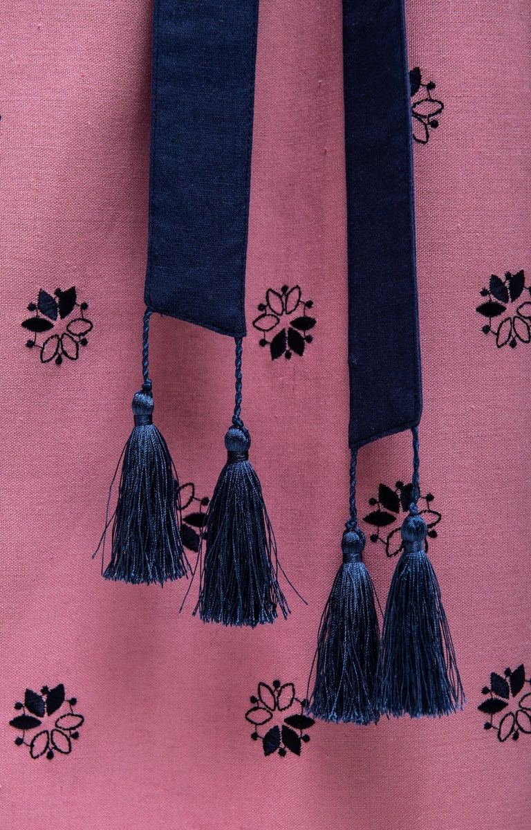 Powder Pink Linen Embroidered Ukrainian Vyshyvanka Dress - Ethnic Boho Caftan for Women