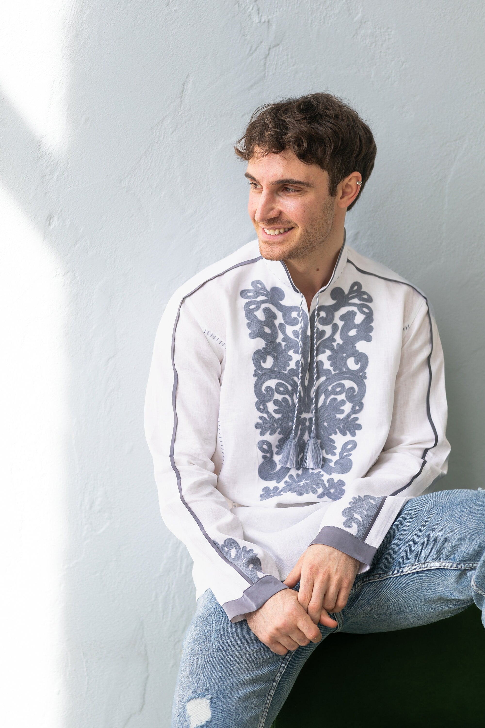 Men's Ukrainian Linen Embroidered Shirt - Traditional Design from Ukraine