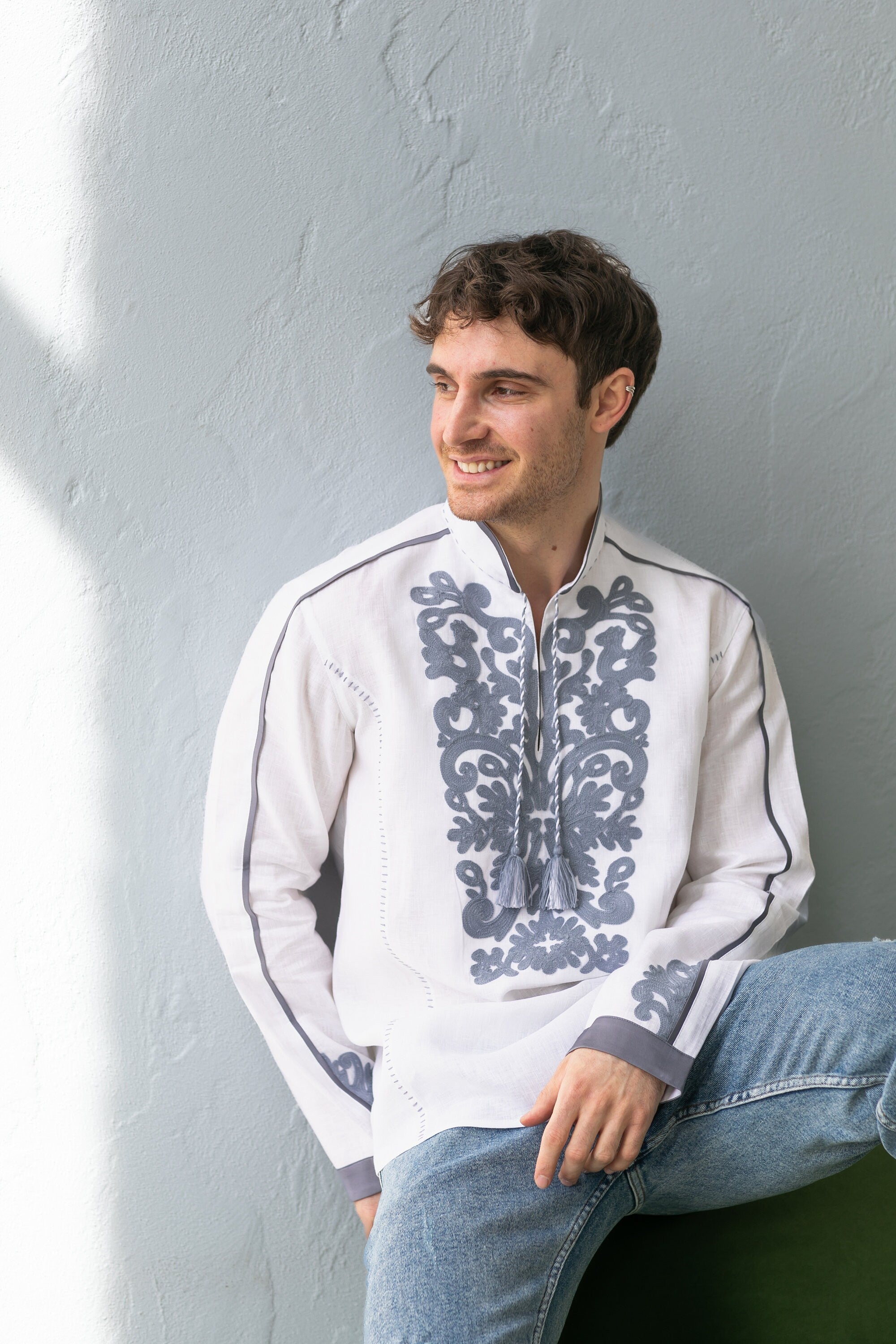 Men's Ukrainian Linen Embroidered Shirt - Traditional Design from Ukraine