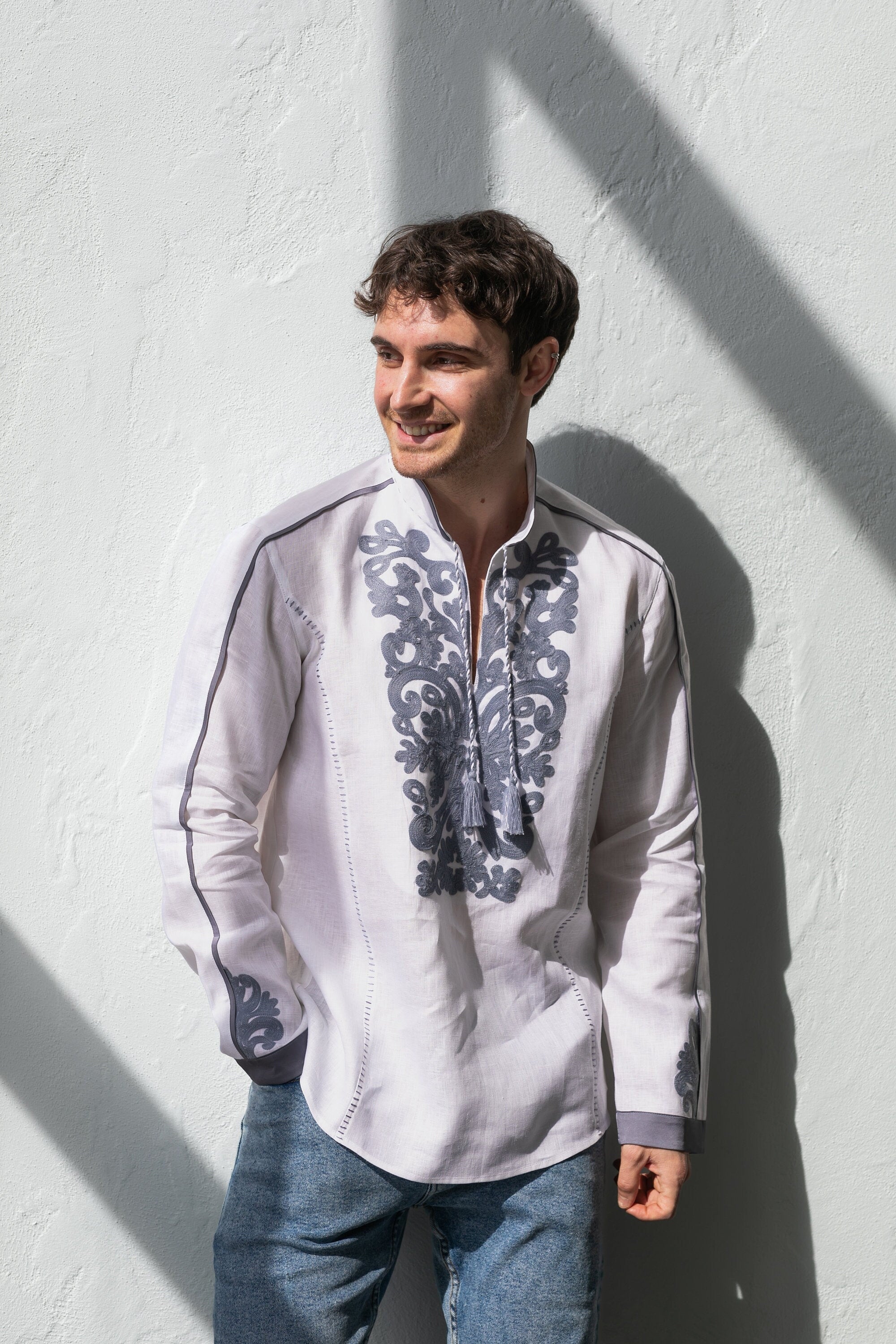 Men's Ukrainian Linen Embroidered Shirt - Traditional Design from Ukraine