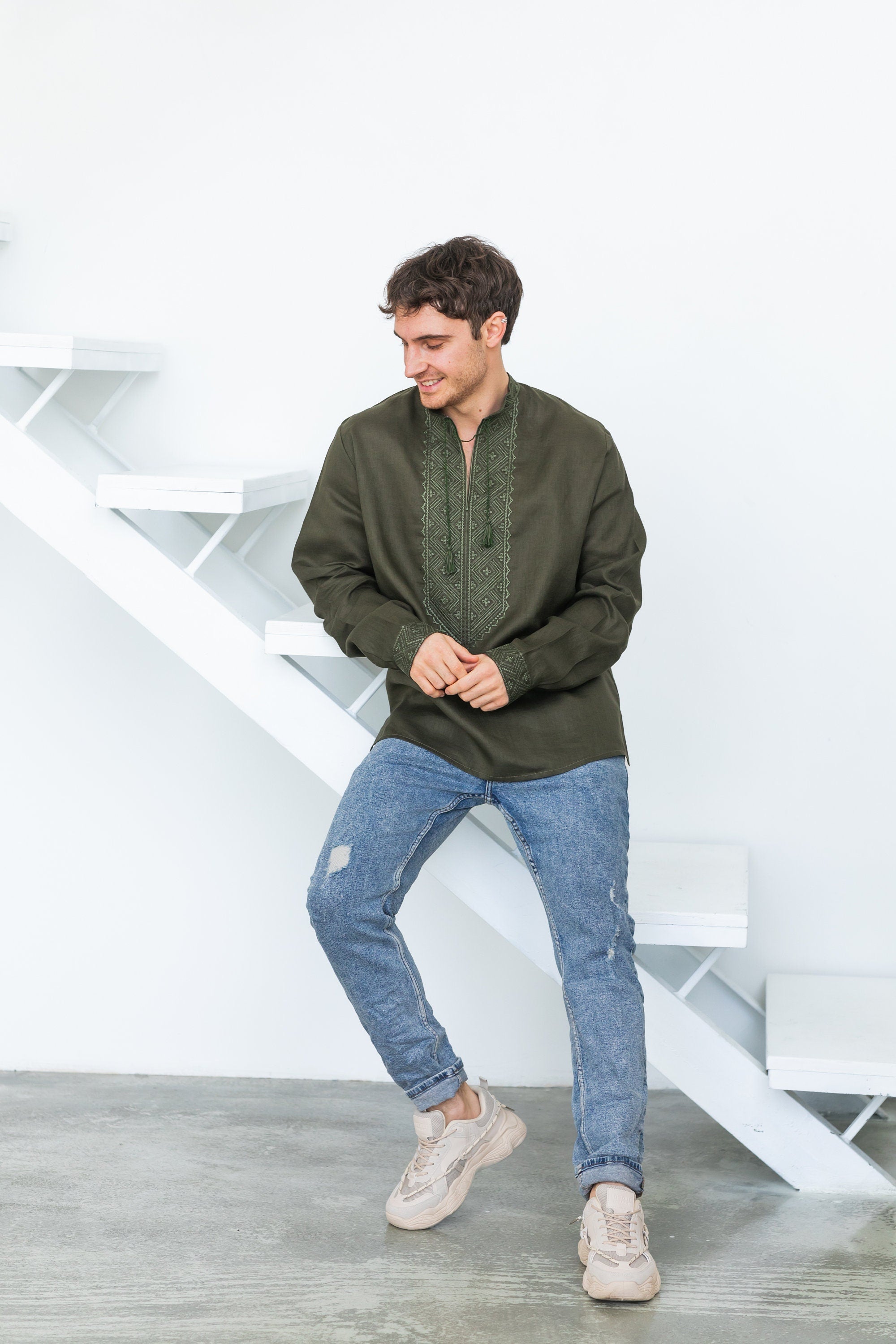 Men's Ukrainian Vyshyvanka - Embroidered Linen Shirt