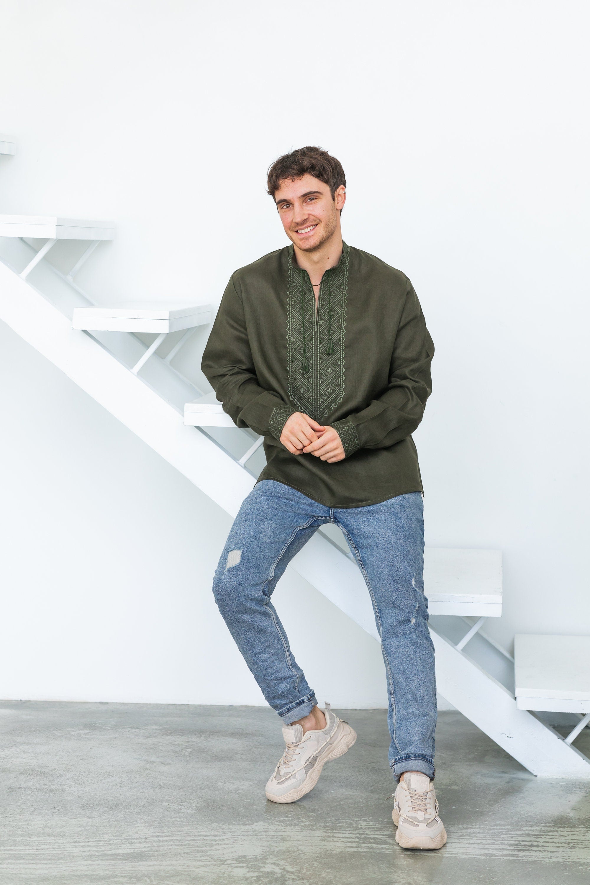 Men's Ukrainian Vyshyvanka - Embroidered Linen Shirt