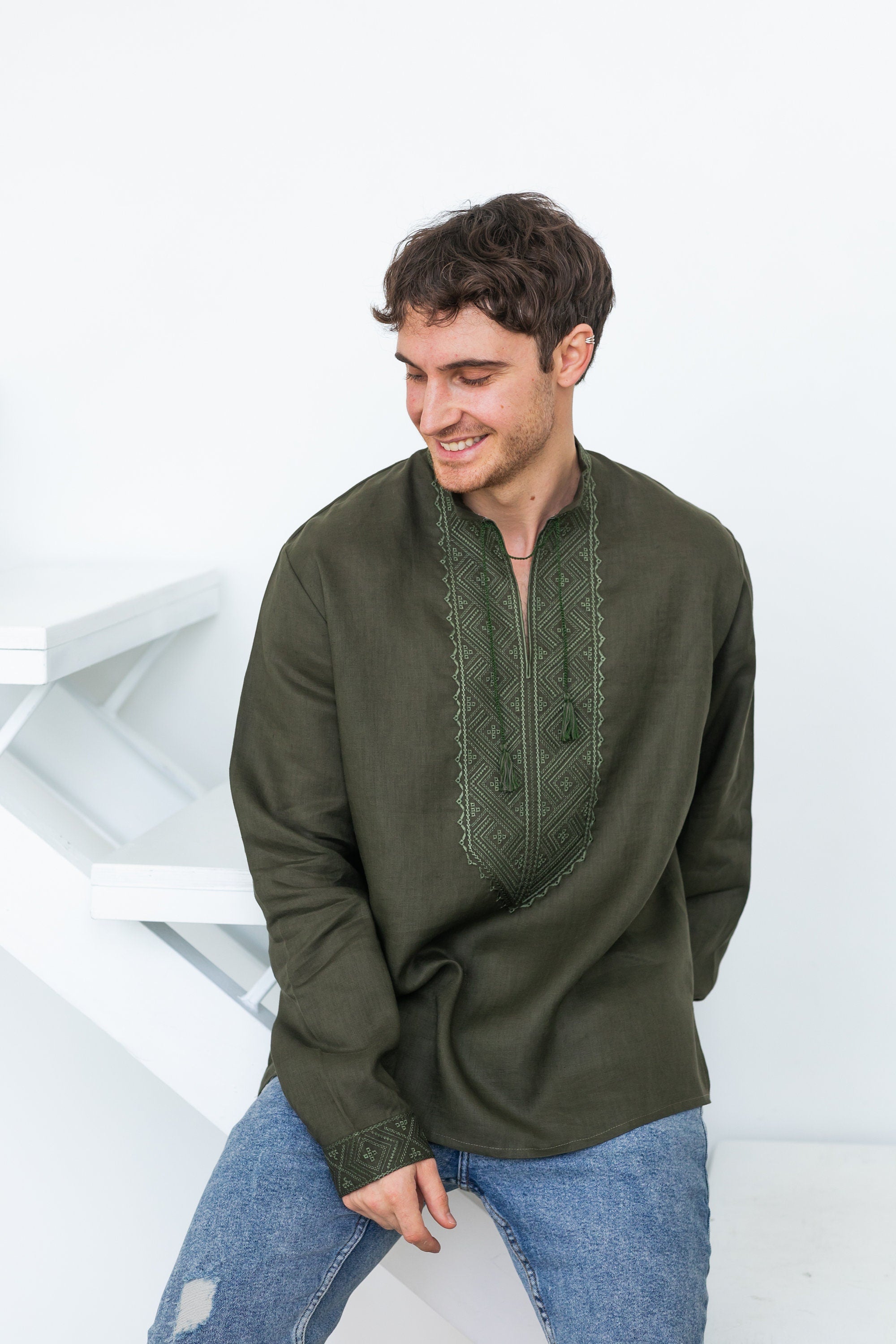 Men's Ukrainian Vyshyvanka - Embroidered Linen Shirt