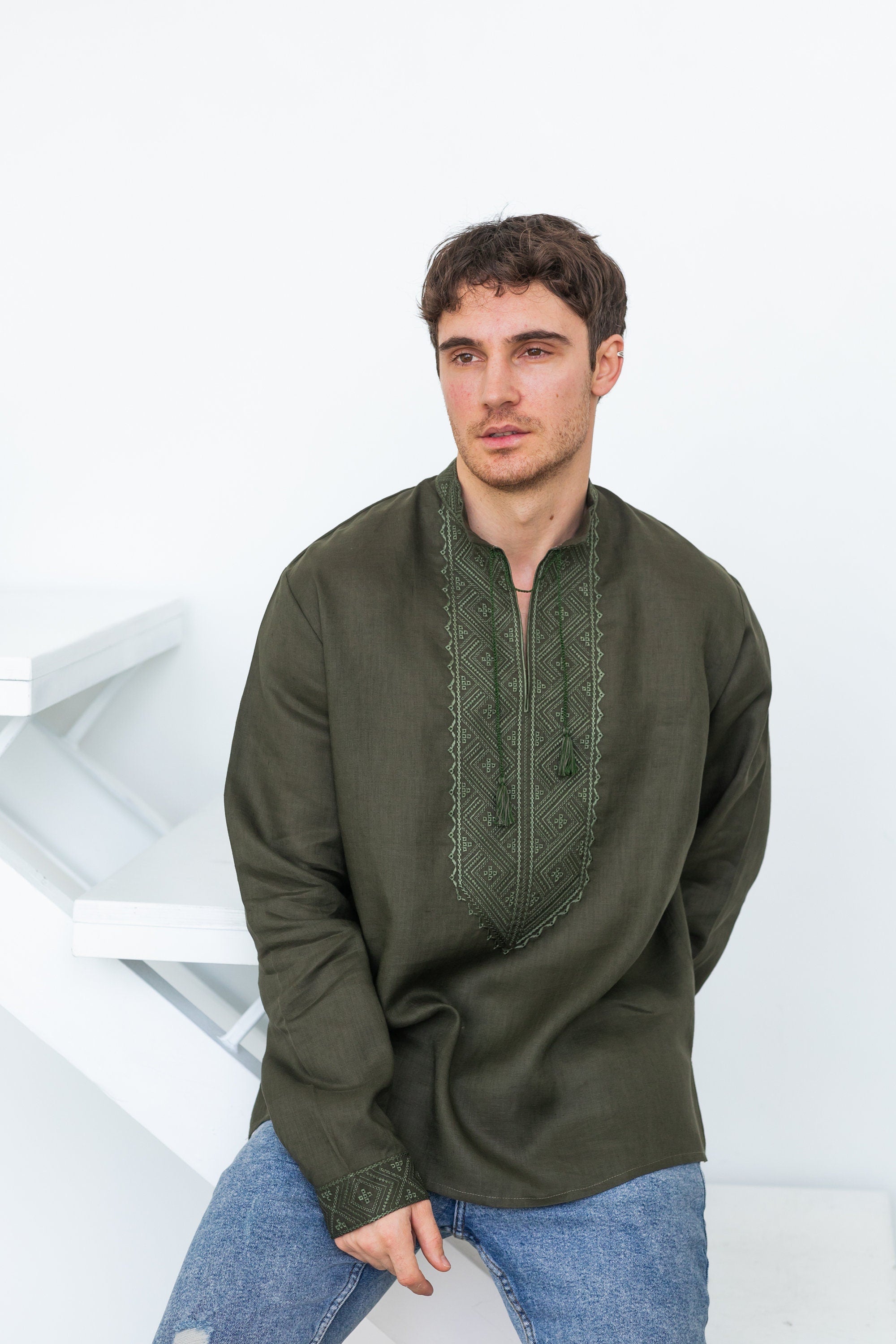 Men's Ukrainian Vyshyvanka - Embroidered Linen Shirt