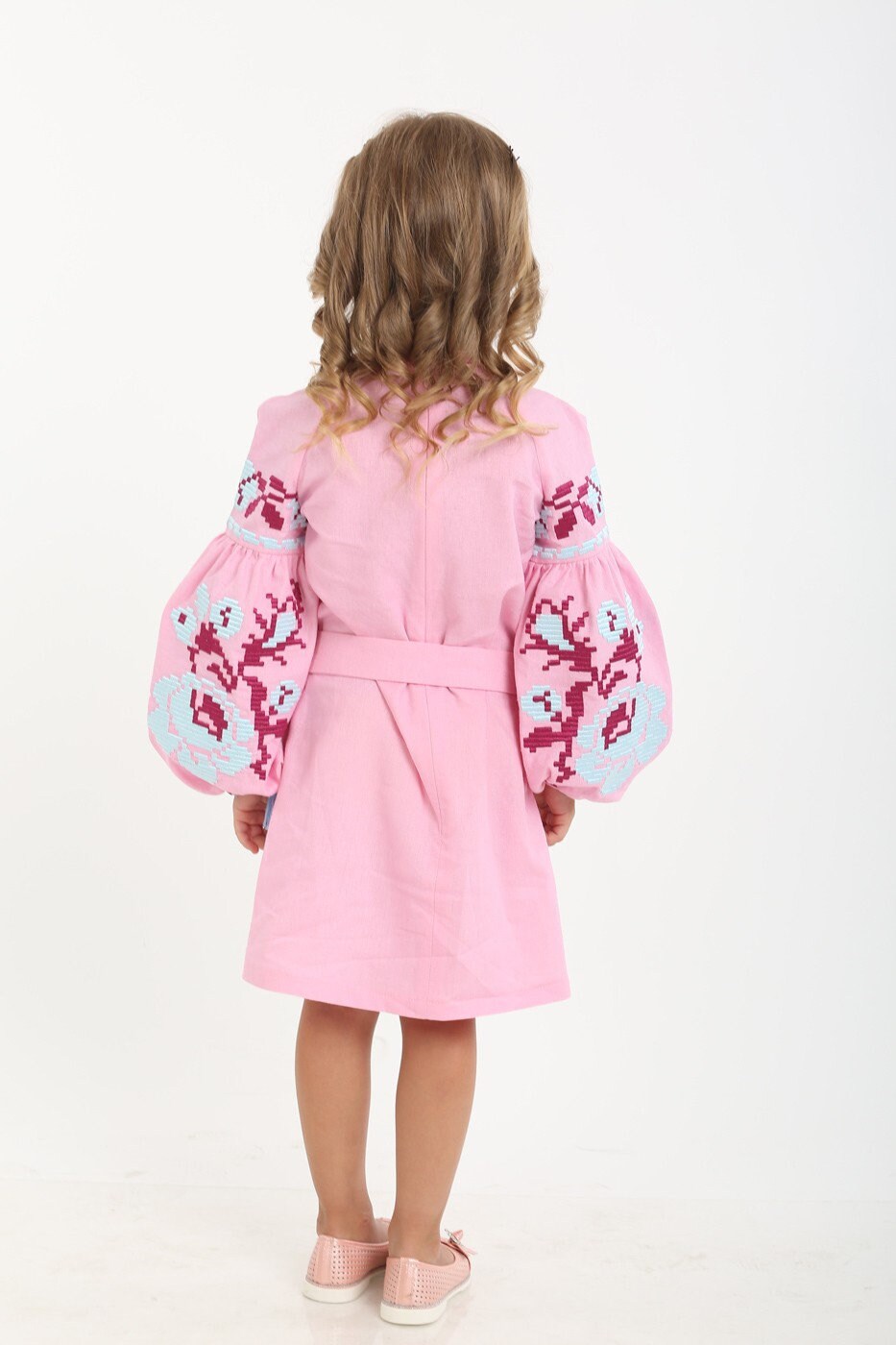 Pink Embroidered Vyshyvanka Linen Dress for Girls Traditional Ukrainian