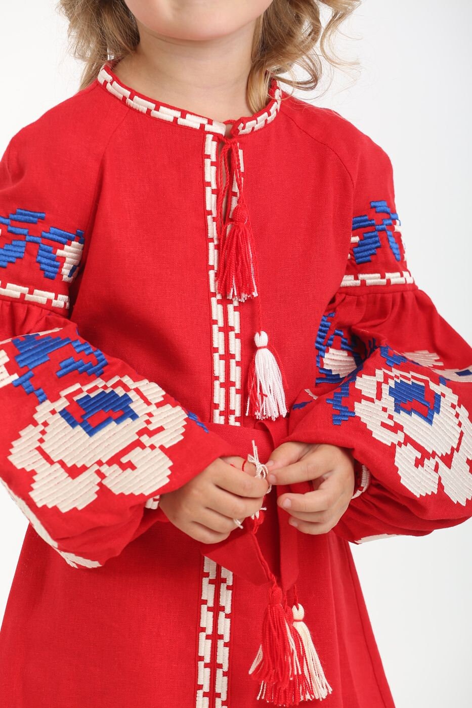 RED Embroidered Vyshyvanka Linen Dress for Girls - Traditional Ukrainian Style