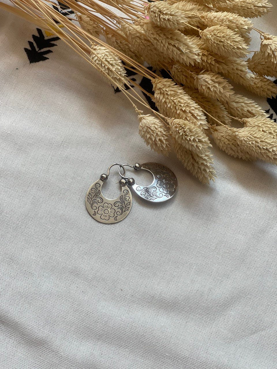 Handmade Silver "Cossack" Crescent Moon Earrings - 925 Sterling, Ukrainian Ethnic Jewelry