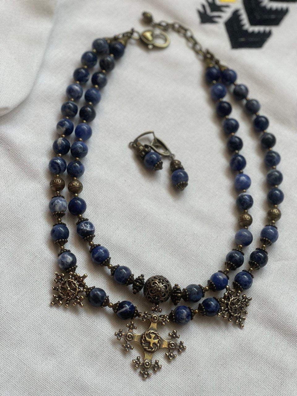2025 Blue Ukrainian Traditional Necklace "Magic of Ukrainian Night" - Handmade Stone Jewelry